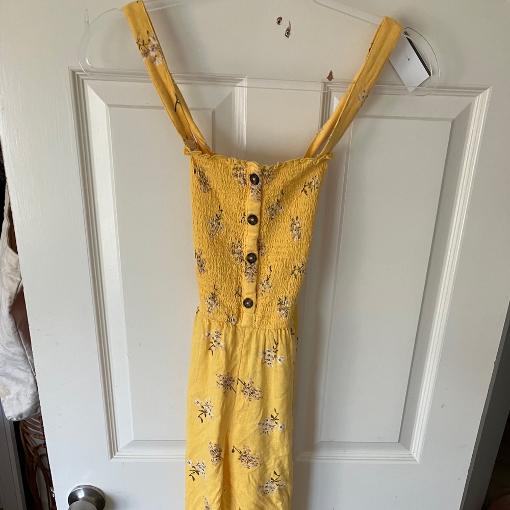 Hollister Sz XS Yellow Floral Tube Top Romper Pantsuit with Pockets Straps